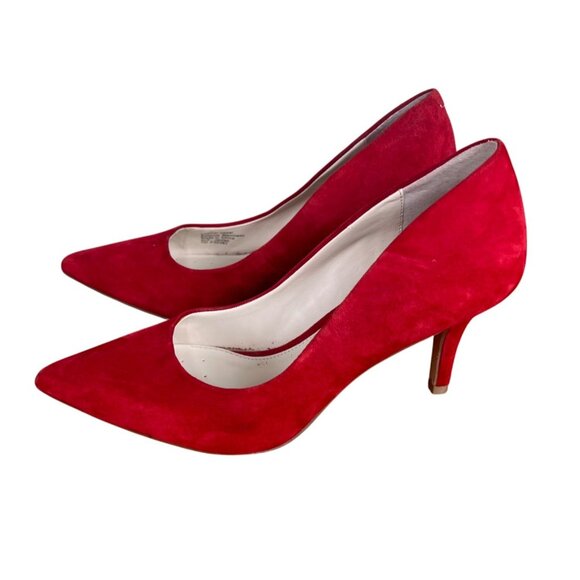 Alfani Jeules Red Faux Suede Pointed Toe Heels Womens Size 7 Medium - Picture 14 of 16